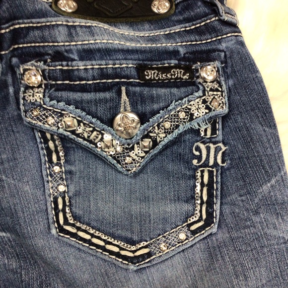 MISS ME Bling Jeans Signature Straight Denim Distressed Stretch Med Wash 24x31 - Picture 9 of 11